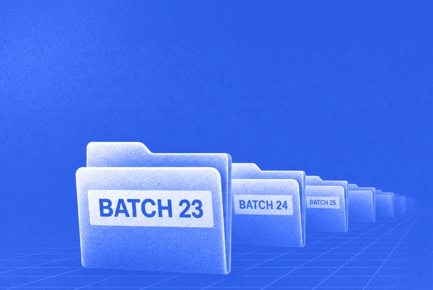 A receding row of folders labelled Batch 23, Batch 24, Batch 25